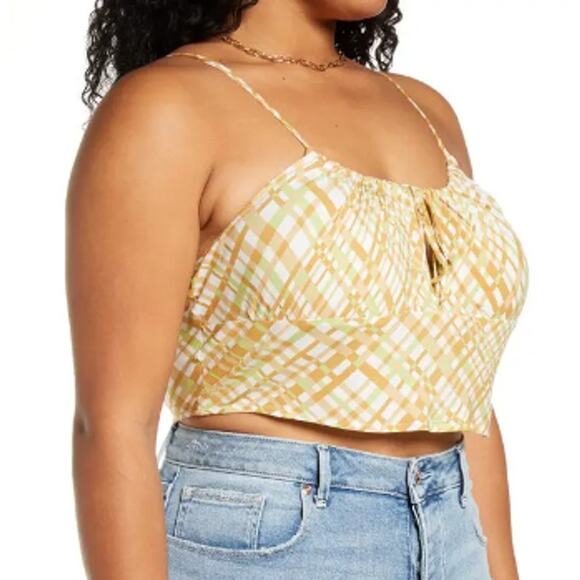 New BP. NORDSTROM ~ Ivory Tan Happy Plaid Tie Detail Crop Camisole Top 2X - Picture 4 of 9